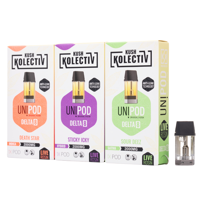 Kush Kolectiv UniPod Delta-8 Live Rosin Pods 2G Kush Kolectiv UniPod Delta-8 Live Rosin Pods 2G