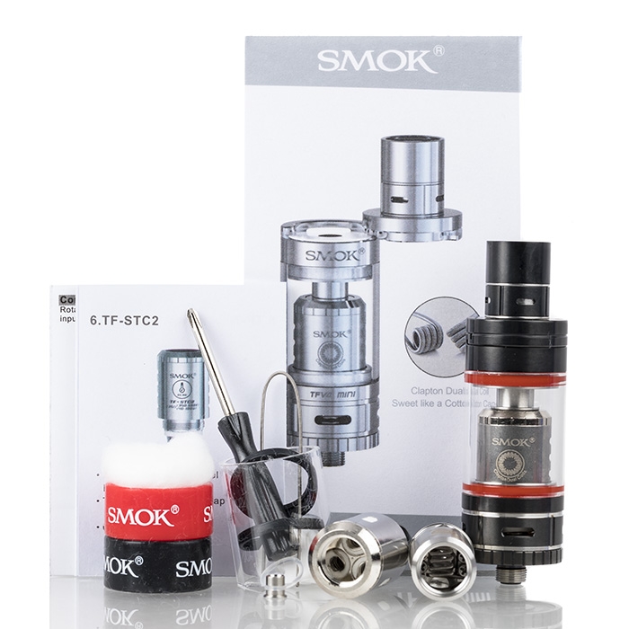 Smok TFV4 Mini Sub-Ohm Tank (Full Kit) - Stainless Steel & Black