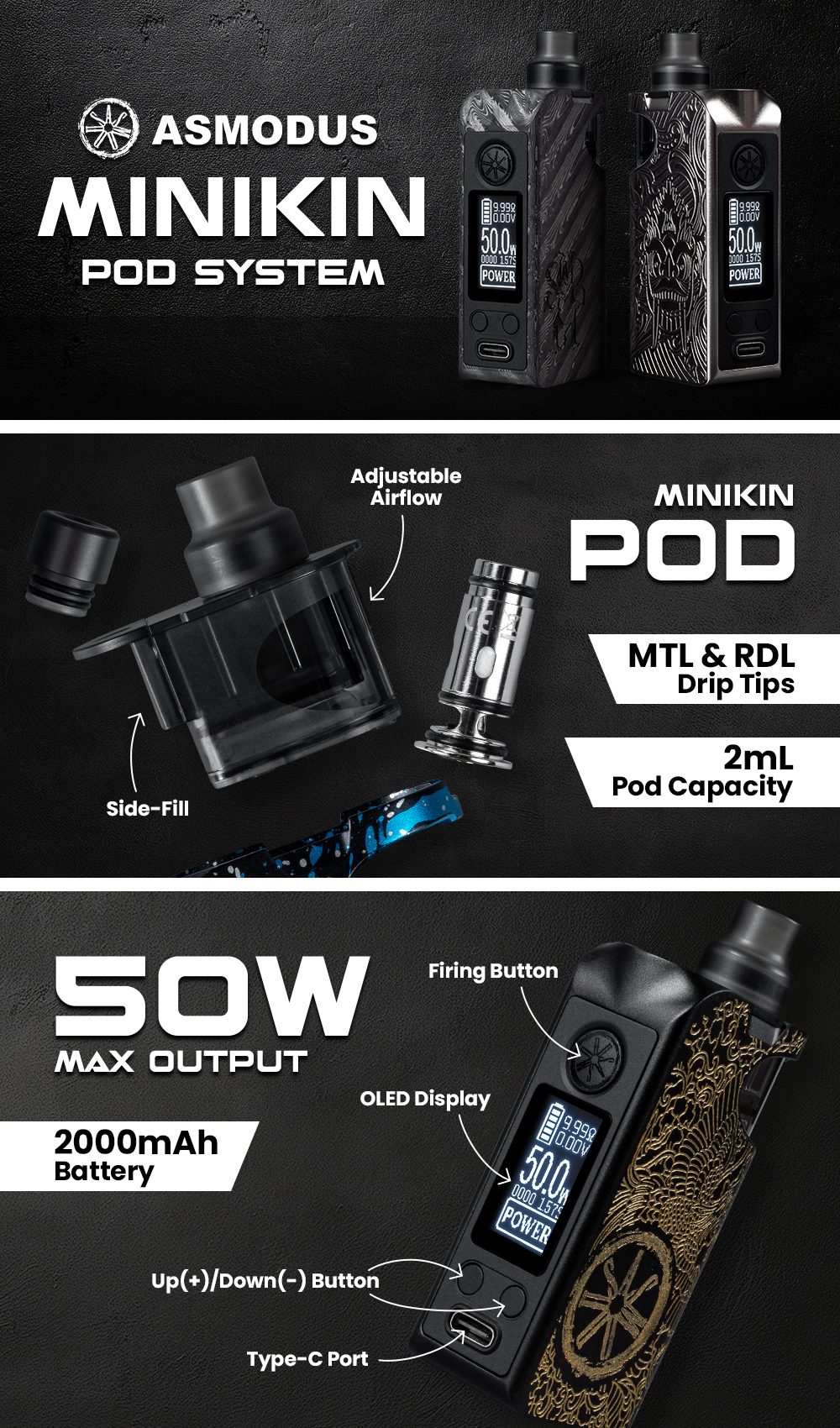 asMODus Minikin 50W Pod System - $38.99