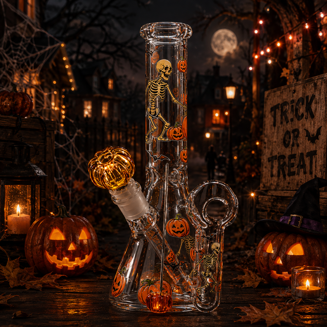 Pulsar 10” Halloween Ball Glow Herb Pipe Duo Set with a Halloween Background