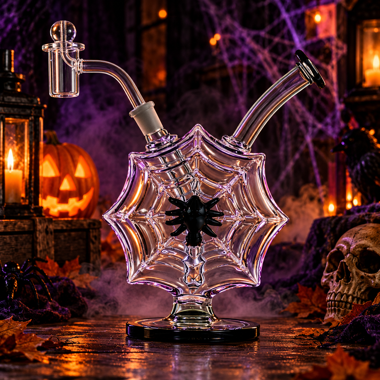 MJ Arsenal Nightcrawler Mini Dab Rig with a Halloween background