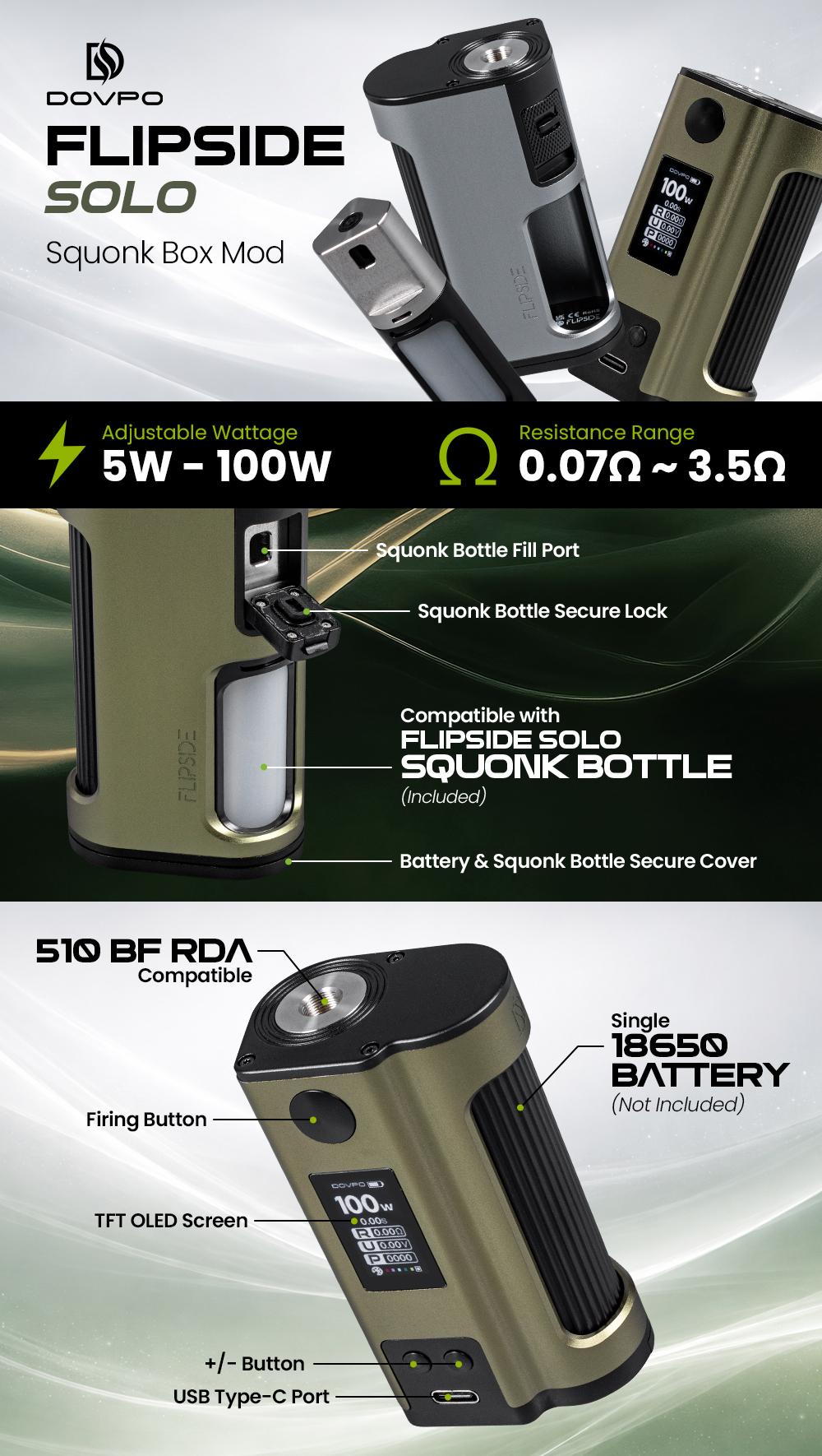 DOVPO Flipside Solo 100W Squonk Box Mod
