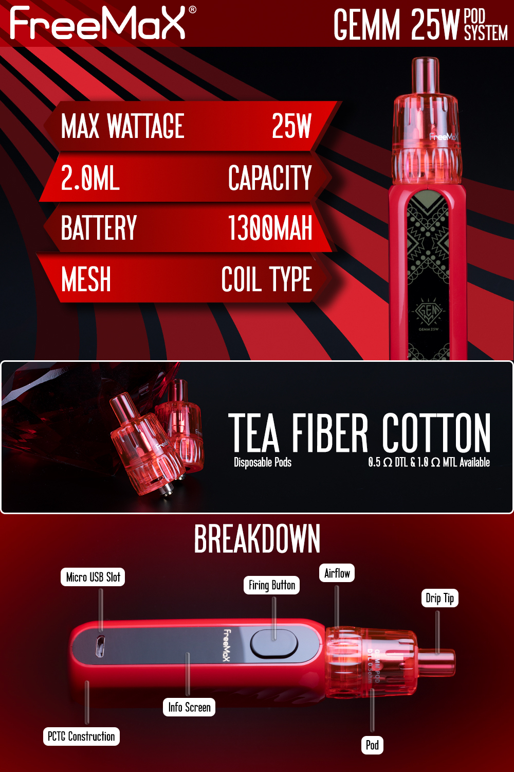 Freemax GEMM 25W Pod Mod Ki $14.99