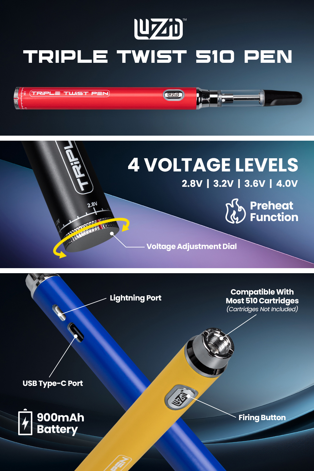 elf bar vape uk Luzid Triple Twist 510 Pen $6.99