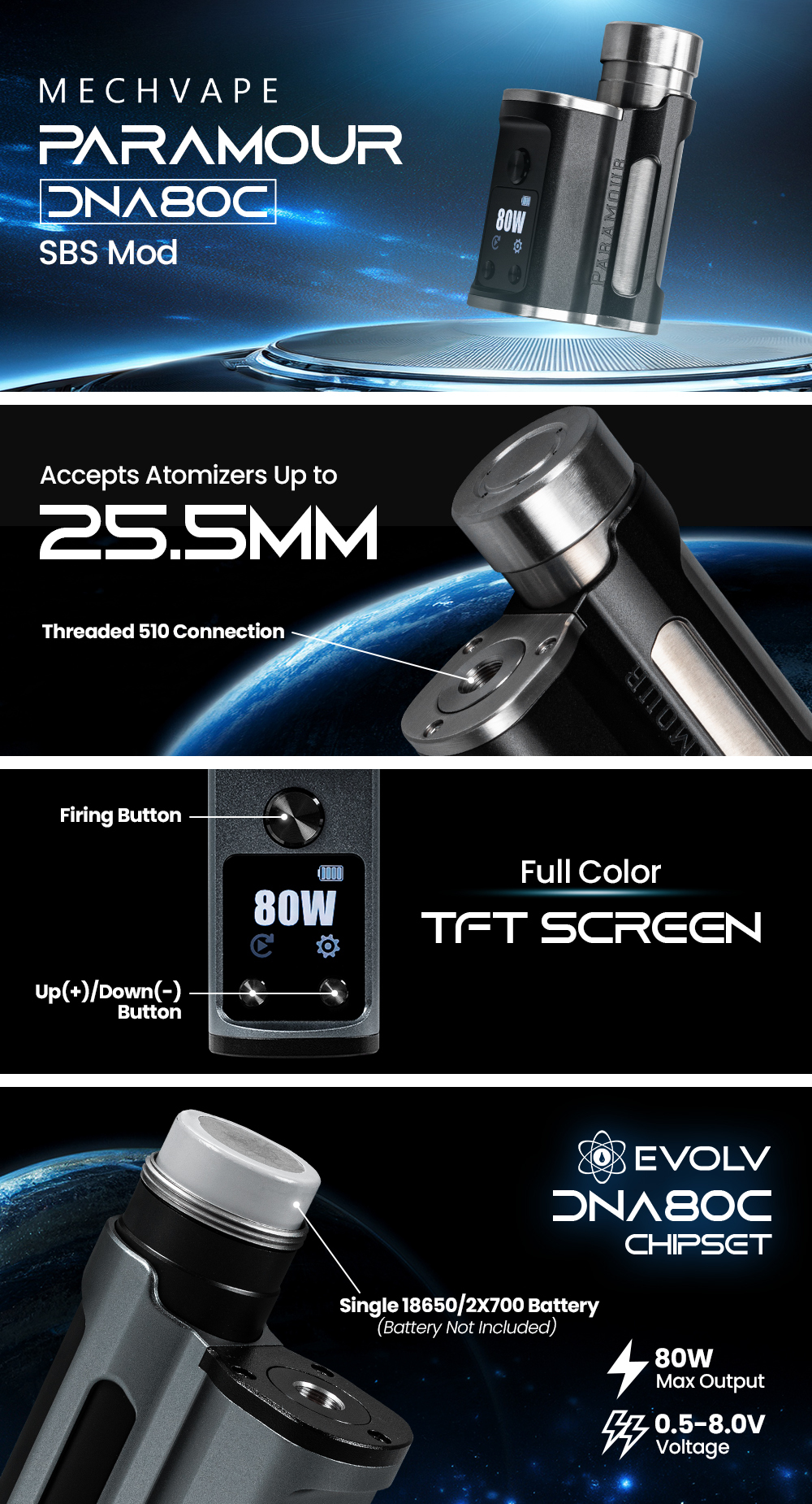 MECH VAPE Paramour DNA80C SBS Mod - $89.99