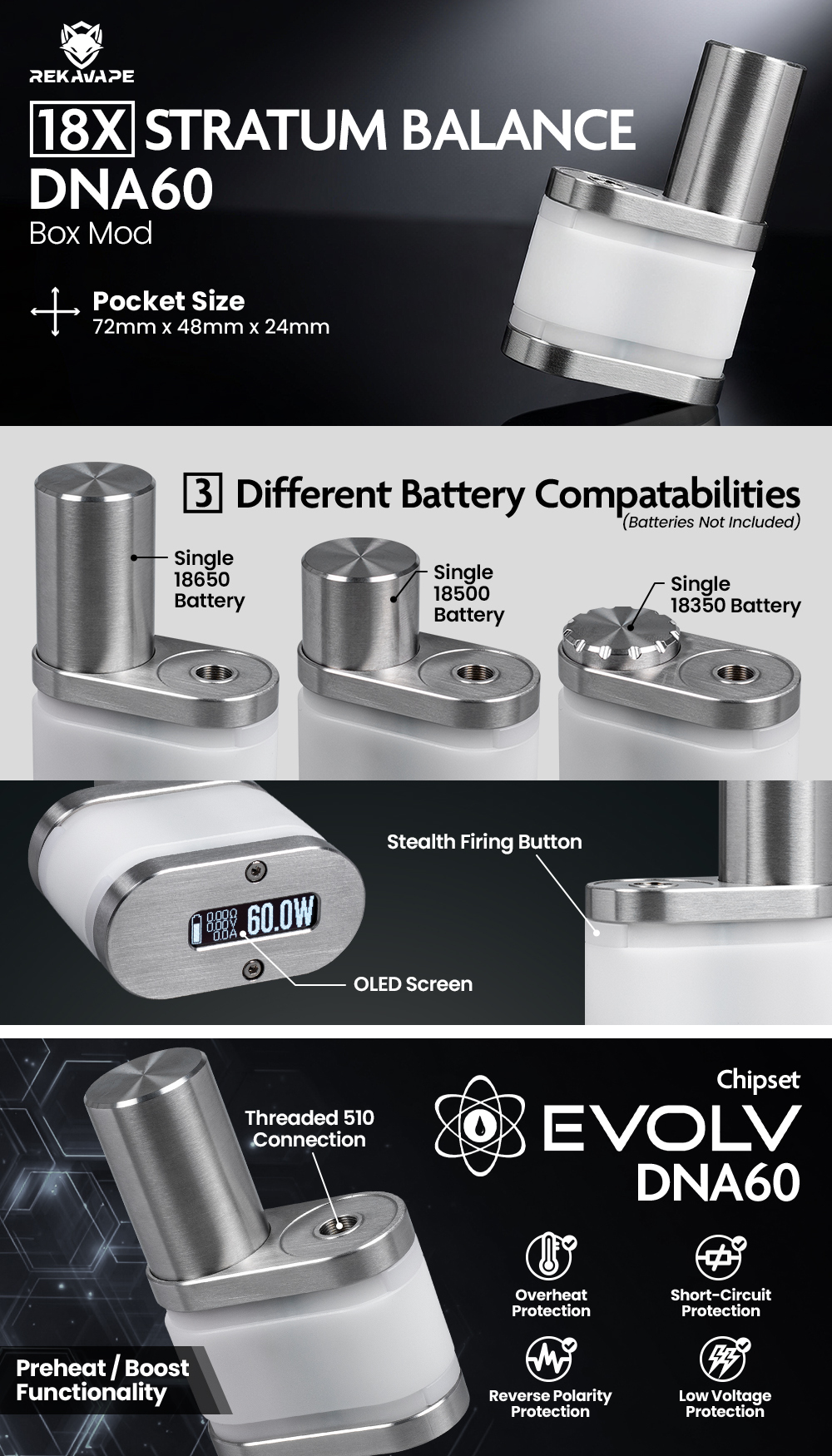 Rekavape 18x Stratum Balance DNA60 Box Mod $99.99