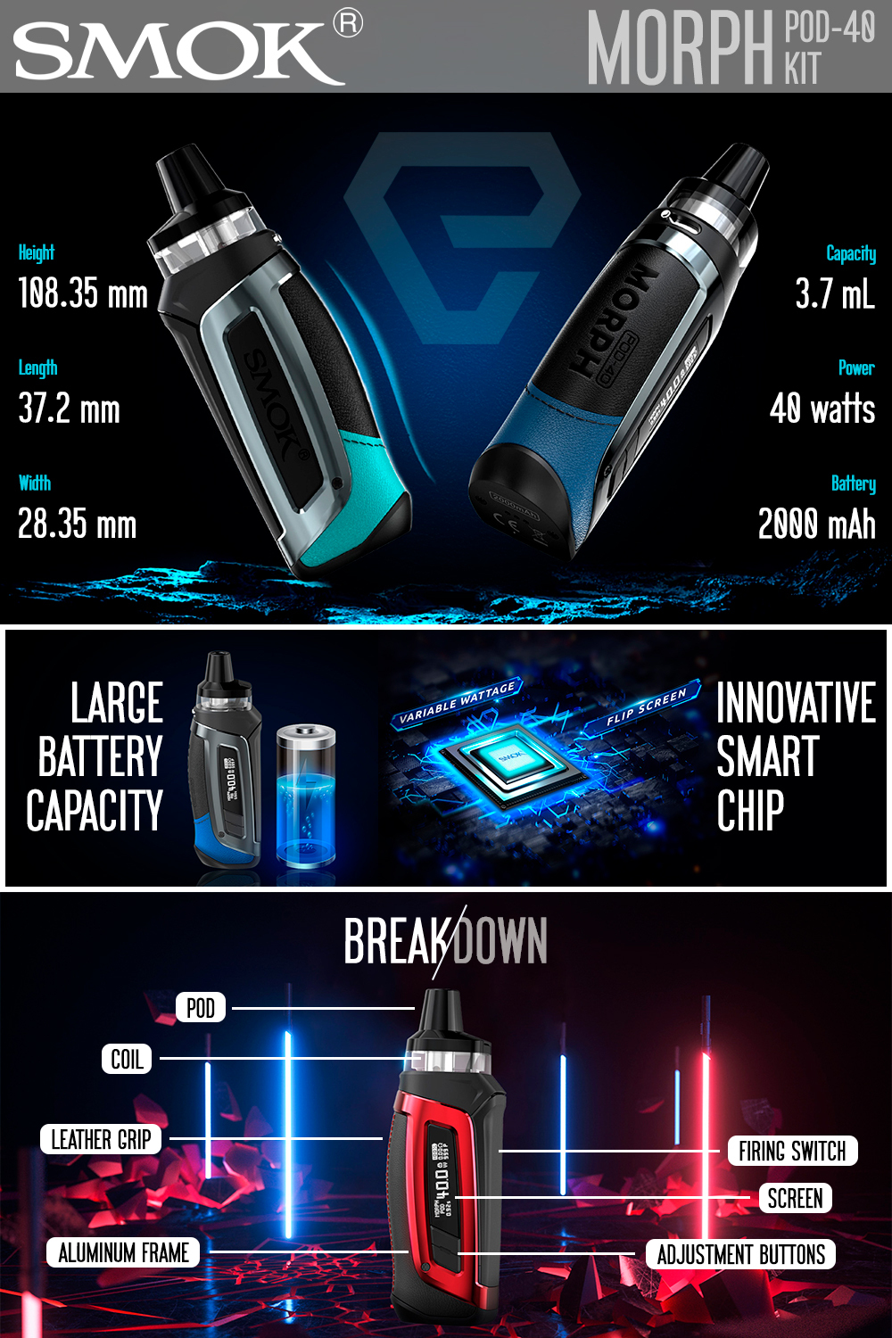 smok morph pod 40 SMOK MORPH POD-40 40W Starter Kit