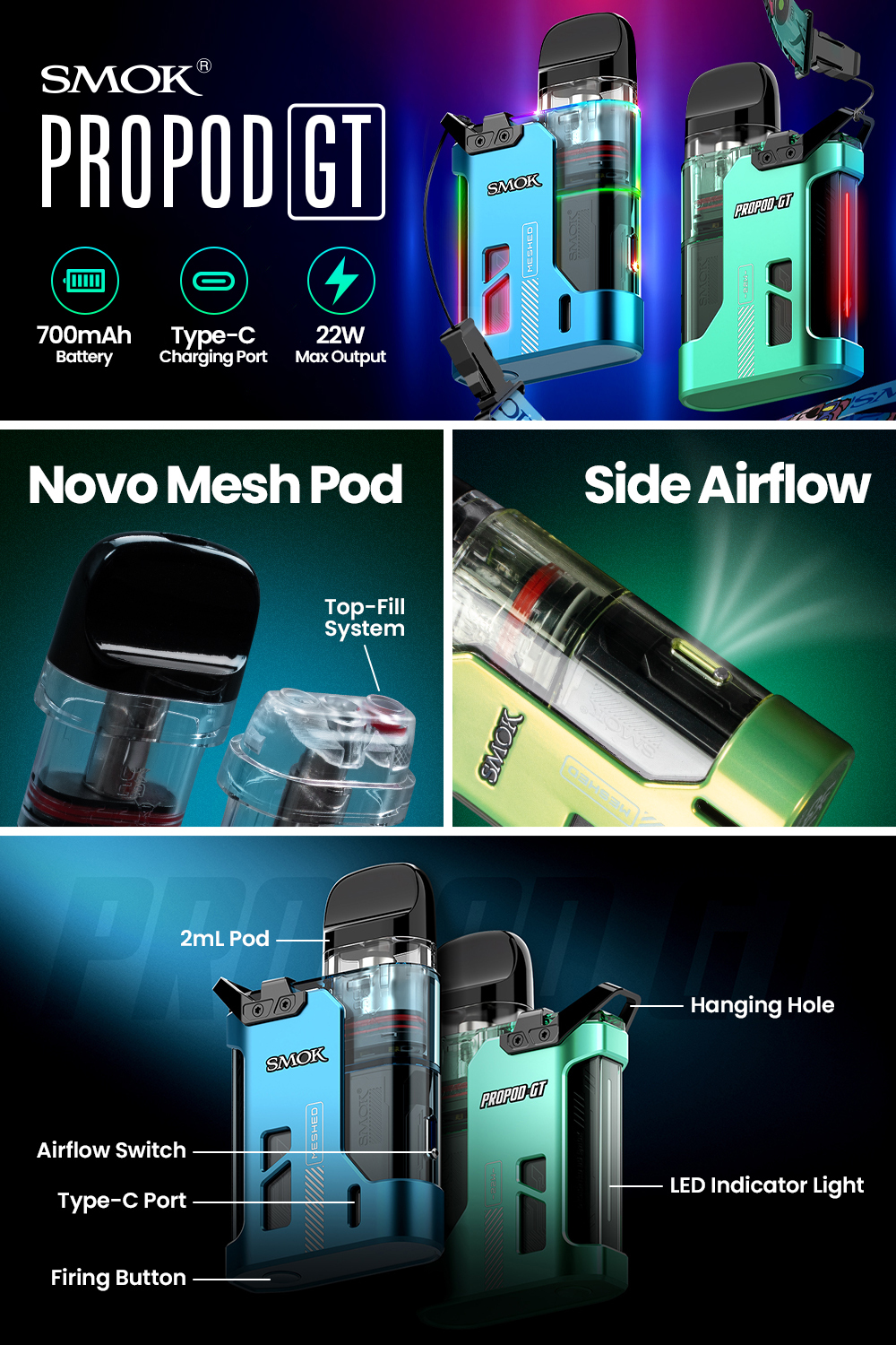 Smok Propod Pods Smok Propod Gt Review SMOK Propod GT 22W Pod System - Nano  Chrome