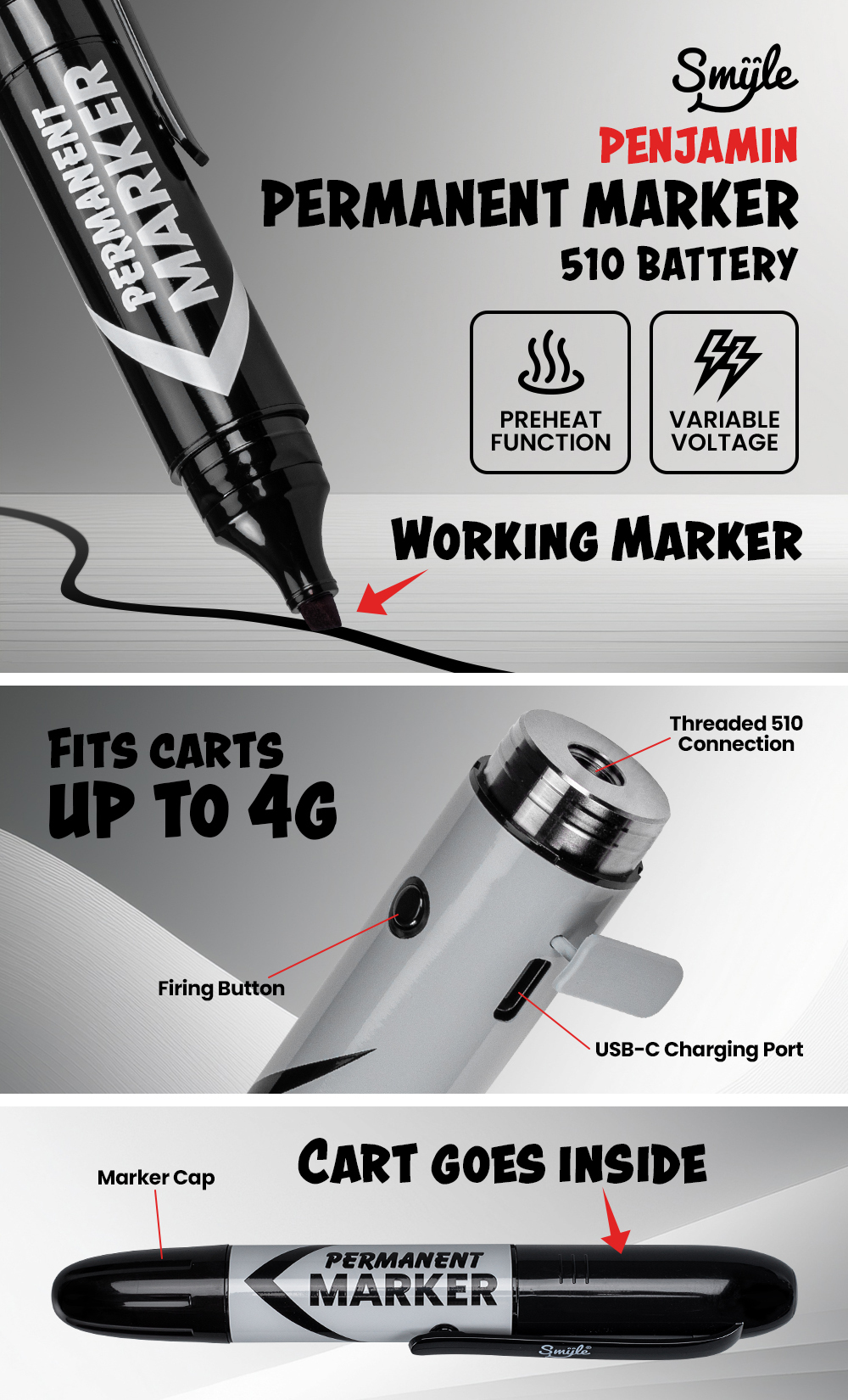 Smyle Penjamin Permanent Marker 510 Battery