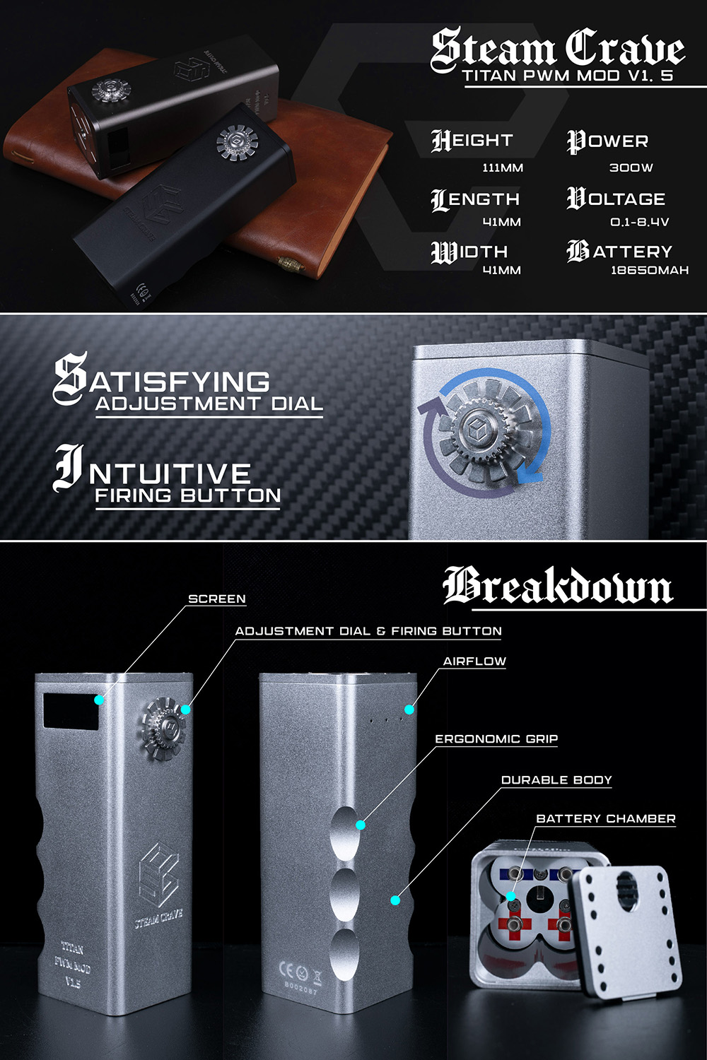 pwm vape mod Steam Crave TITAN PWM V1.5 300W Box Mod