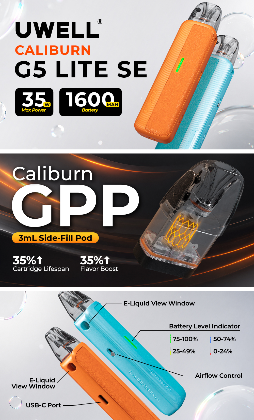 Uwell Caliburn G5 Lite SE - Infographic