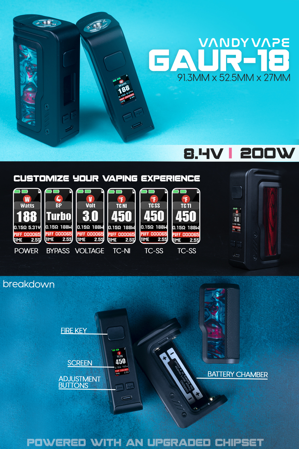 Vandy Vape Gaur-18 200W Box Mod