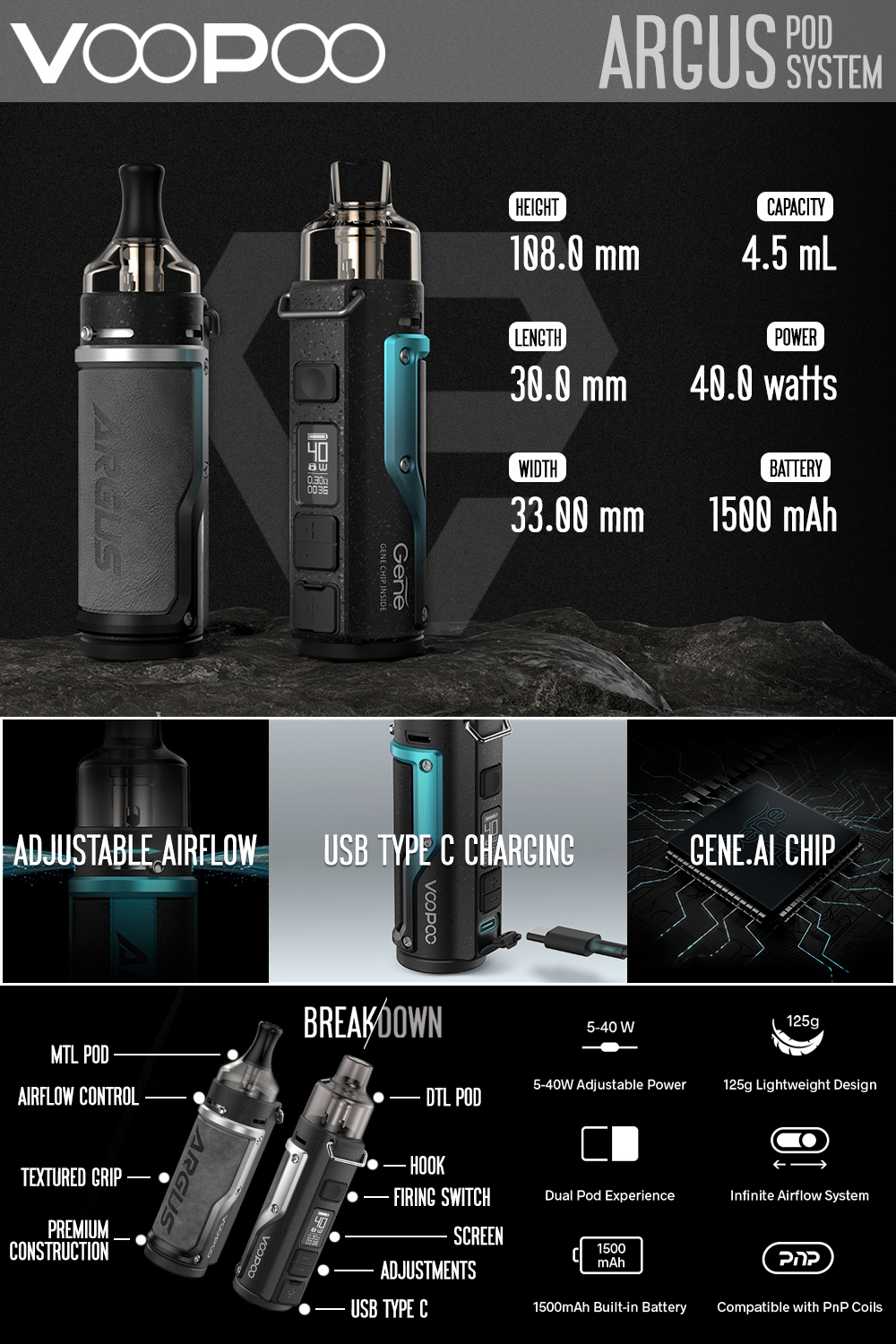 argus voopoo 40w VOOPOO ARGUS 40W Pod Mod Kit