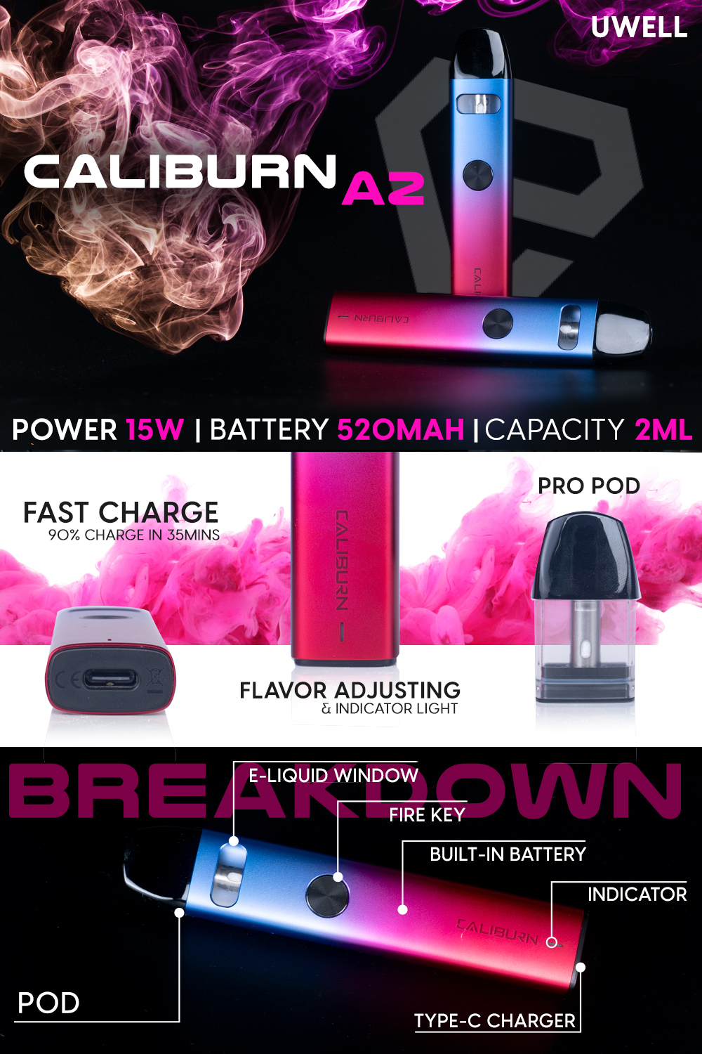 uwell caliburn a2 battery Uwell CALIBURN A2 15W Pod System